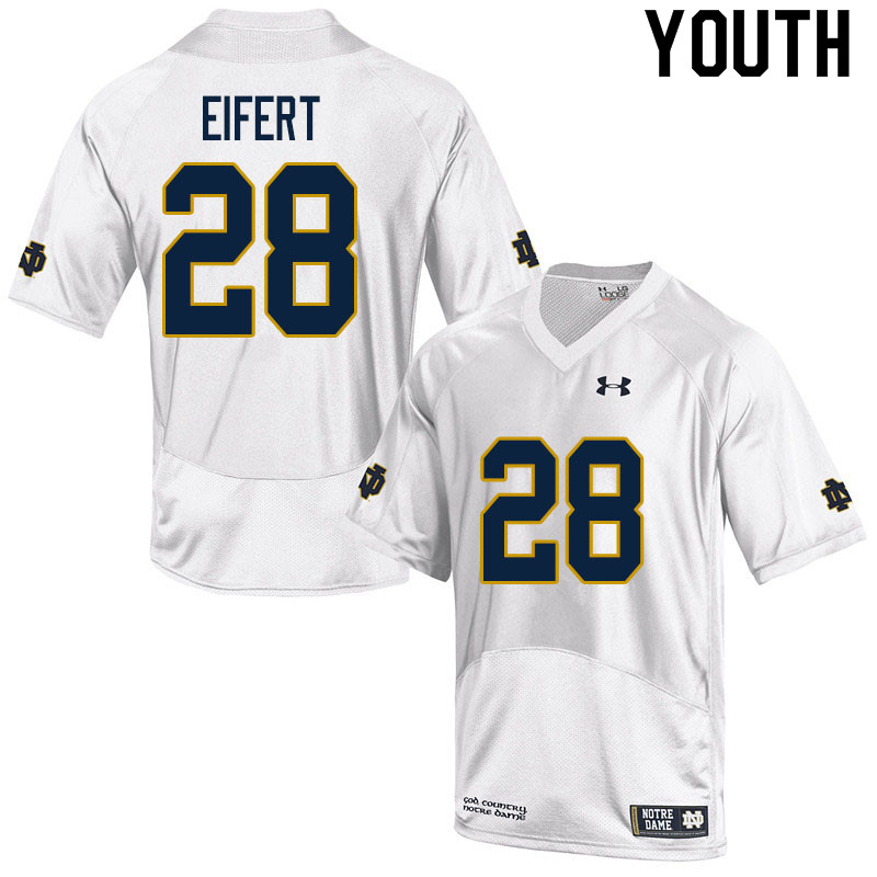 Youth NCAA Notre Dame Fighting Irish #28 Griffin Eifert Stitched College Under Armour Authentic White Football Jersey JJ10C45TC